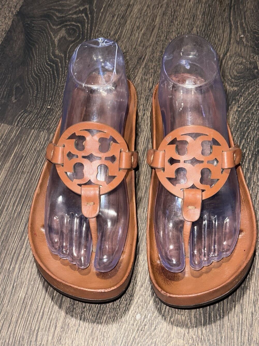 Tory Burch Miller Cloud Women's Sandals Aged Camello 7 Shoes Brown Leather - Picture 1 of 15
